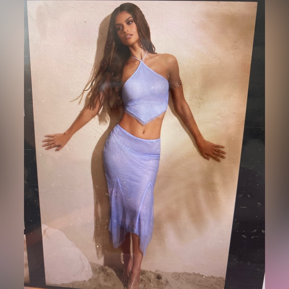 Oh Polly *Brand New* Embellished sheer open back crop top and hem midaxi